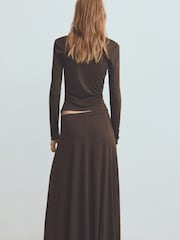 Mango Brown Cowl Neck Draped T-Shirt - Image 2 of 6