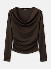 Mango Brown Cowl Neck Draped T-Shirt - Image 5 of 6