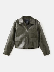 Mango Green Croc Leather Effect Jacket - Image 1 of 2
