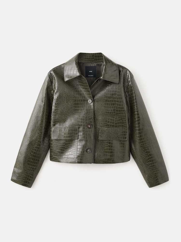 Mango Green Croc Leather Effect Jacket - Image 1 of 2
