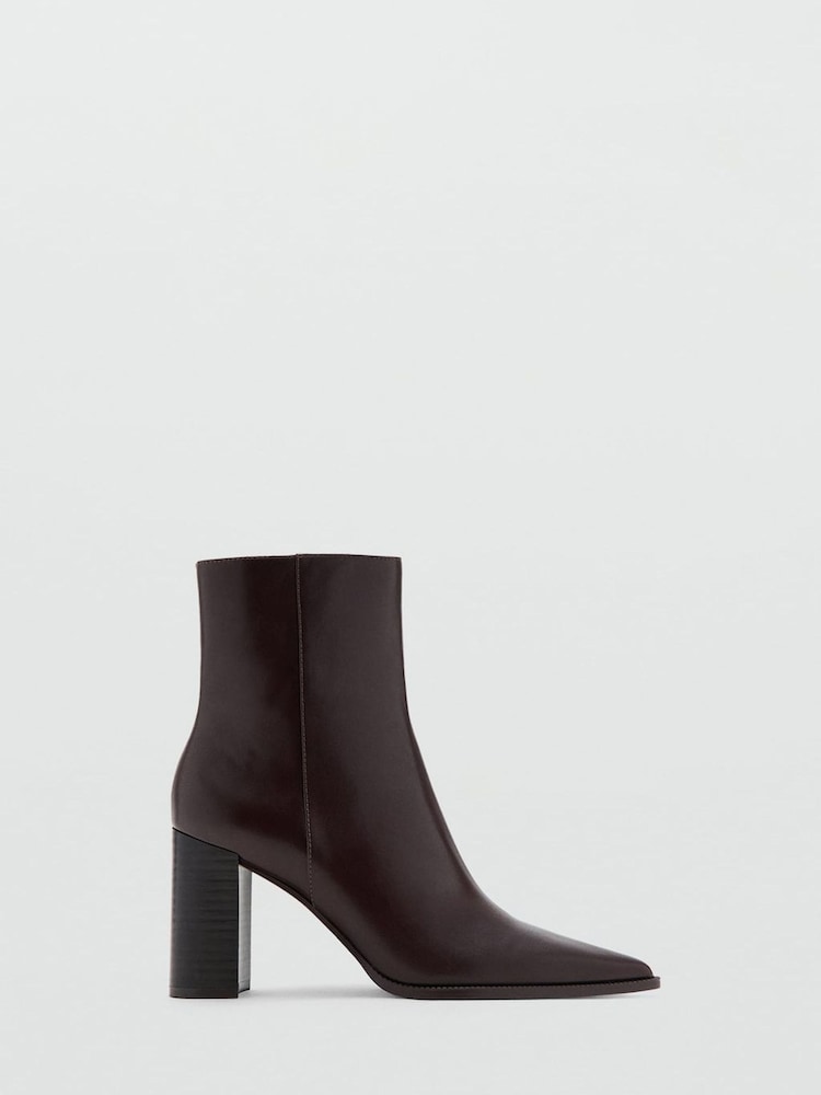 Mango Brown Leather Effect Pointed Block Heeled Boots - Image 2 of 4 Mango Brown Leather Effect Pointed Block Heeled Boots - Image 2 of 4
