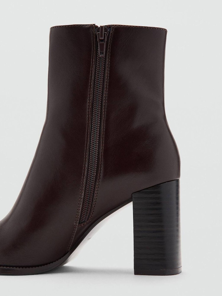 Mango Brown Leather Effect Pointed Block Heeled Boots - Image 4 of 4 Mango Brown Leather Effect Pointed Block Heeled Boots - Image 4 of 4