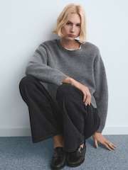 Mango Black Wide Leg High Waisted Cotton Jeans - Image 3 of 6