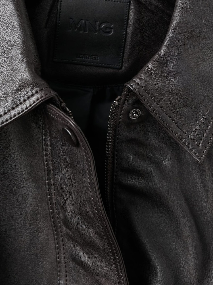 Mango Black Leather Elasticated Waist Jacket - Image 8 of 8