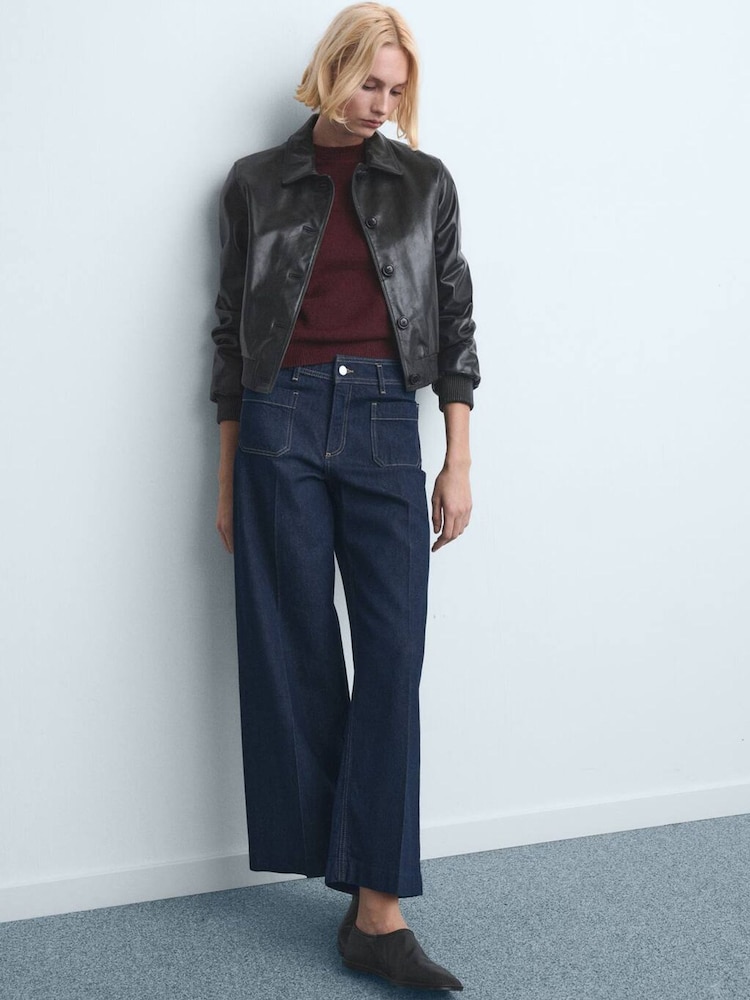 Mango Dark Blue Wide Leg Pocket Detailed Jeans - Image 1 of 6 Mango Dark Blue Wide Leg Pocket Detailed Jeans - Image 1 of 6