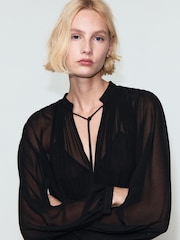 Mango Black Tie Neck Long Sleeve Jumpsuit - Image 2 of 6