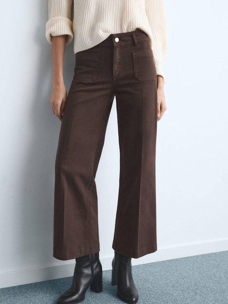 Mango Brown Wide Leg Pocket Detailed Jeans - Image 1 of 6 Mango Brown Wide Leg Pocket Detailed Jeans - Image 1 of 6