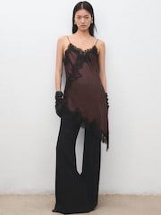 Mango Red Longline Cami Lace Satin Top - Image 1 of 6