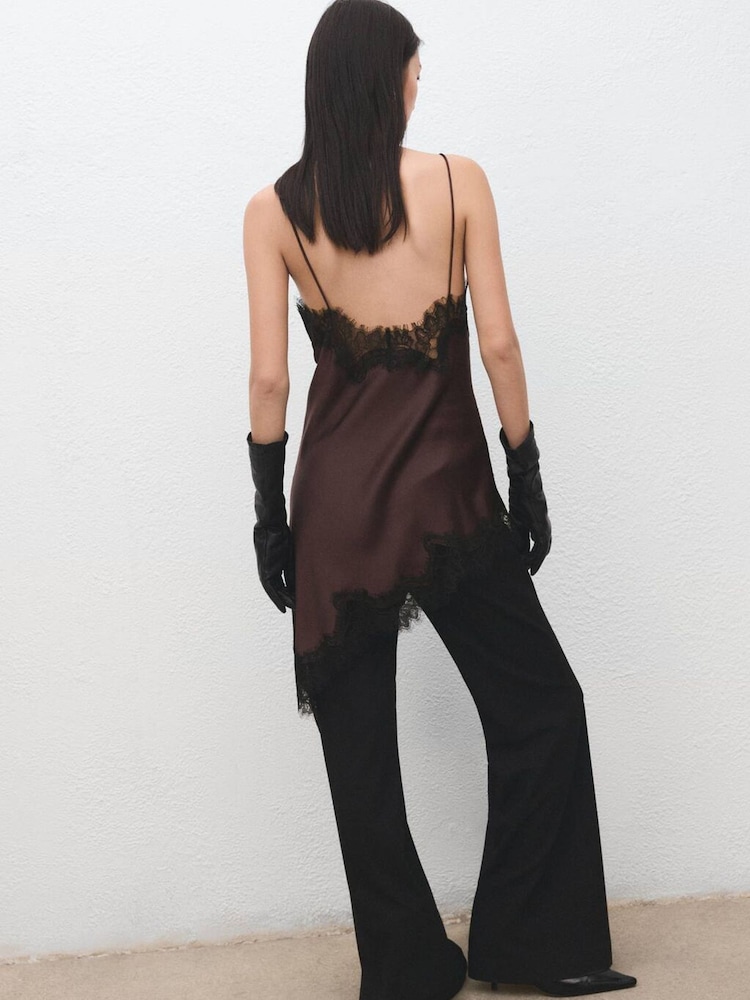 Mango Red Longline Cami Lace Satin Top - Image 2 of 6