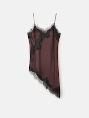 Mango Red Longline Cami Lace Satin Top - Image 5 of 6