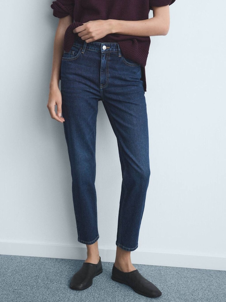 Mango Blue High Waist Stretch Slim Mom Fit Jeans - Image 1 of 6 Mango Blue High Waist Stretch Slim Mom Fit Jeans - Image 1 of 6