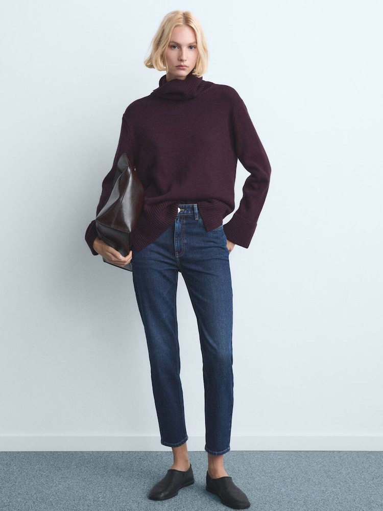 Mango Blue High Waist Stretch Slim Mom Fit Jeans - Image 2 of 6 Mango Blue High Waist Stretch Slim Mom Fit Jeans - Image 2 of 6