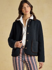 Joules Sadie Navy Button Through Fleece Jacket - Image 1 of 7