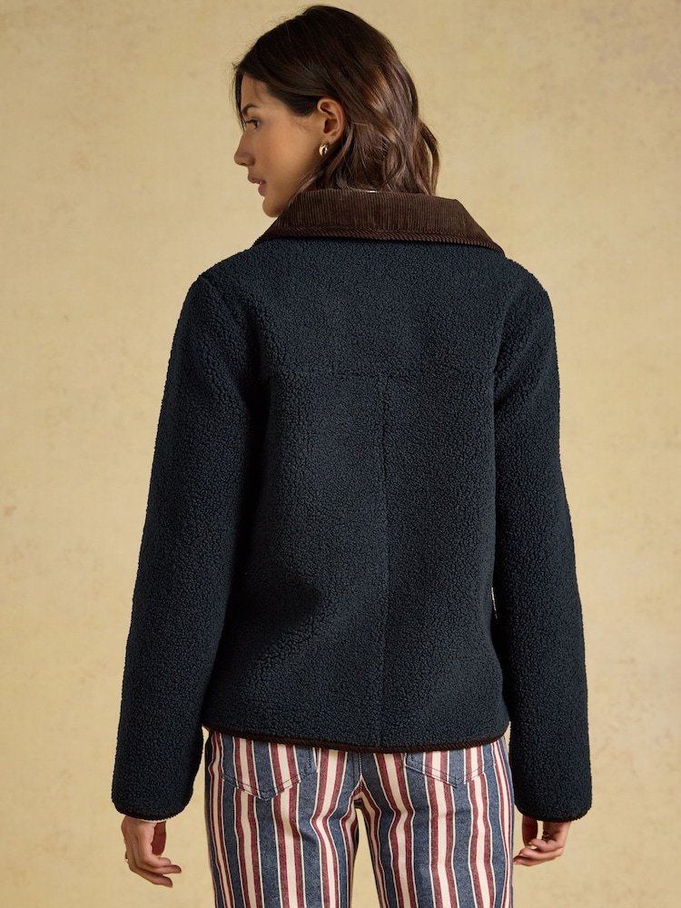 Joules Sadie Navy Button Through Fleece Jacket - Image 2 of 7 Joules Sadie Navy Button Through Fleece Jacket - Image 2 of 7