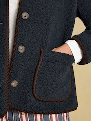 Joules Sadie Navy Button Through Fleece Jacket - Image 3 of 7