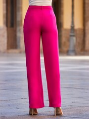 Sosandar Pink Petite High Waisted Wide Leg Trousers - Image 4 of 10