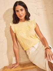 Love & Roses Yellow Broderie Shell Top - Image 1 of 4