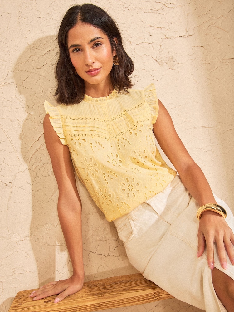 Love & Roses Yellow Broderie Shell Top - Image 1 of 4