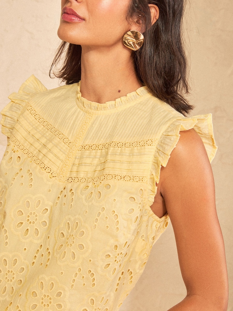 Love & Roses Yellow Broderie Shell Top - Image 2 of 4