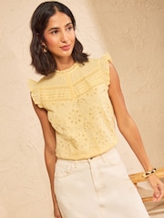 Love & Roses Yellow Broderie Shell Top - Image 4 of 4