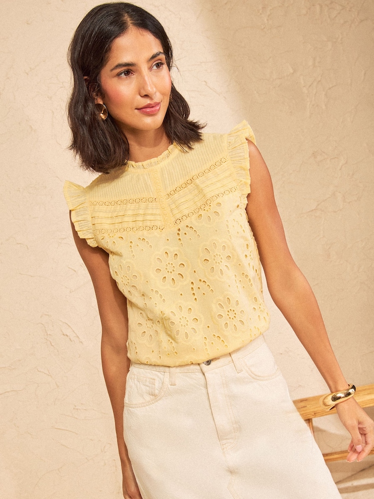 Love & Roses Yellow Broderie Shell Top - Image 4 of 4