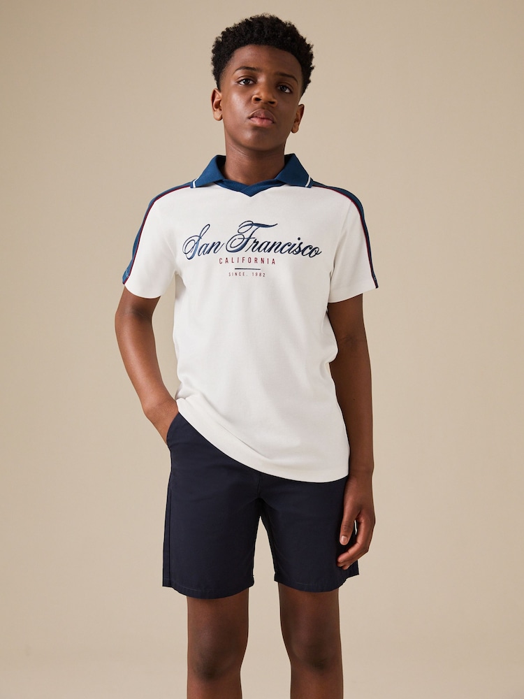 Cream/Blue Short Sleeve Sporty Polo Shirt (3-16yrs) - Image 1 of 3