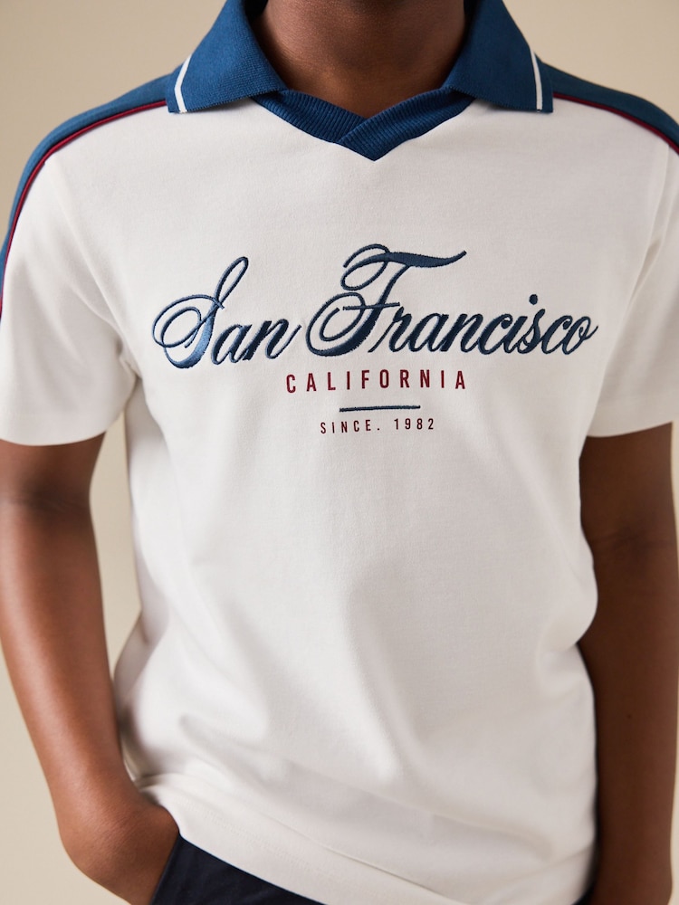 Cream/Blue Short Sleeve Sporty Polo Shirt (3-16yrs) - Image 2 of 3