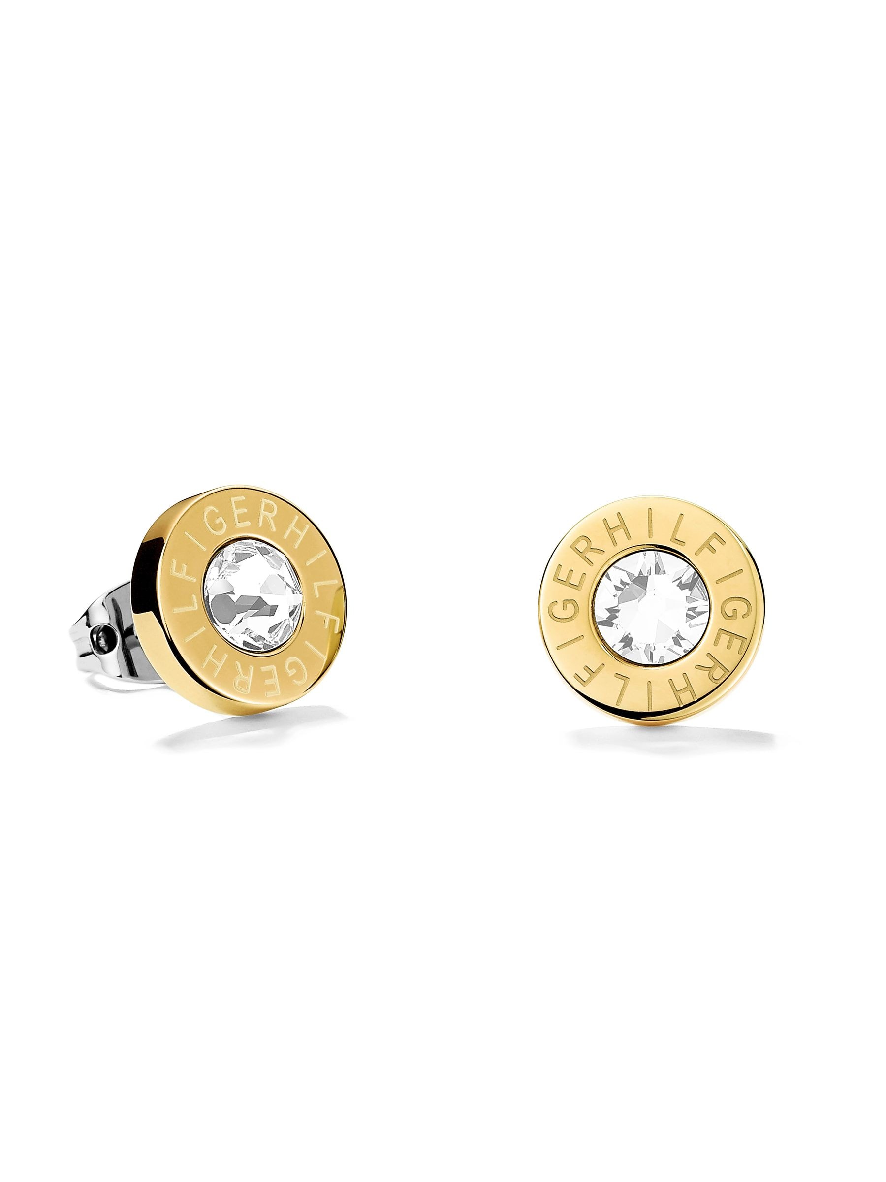 Tommy Hilfiger Crystal Logo Gold Tone Stud Earrings - Image 3