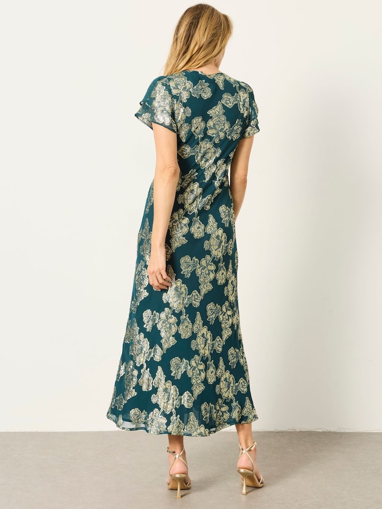 FatFace Kate Teal Blue Petite Metallic Dress - Image 2 of 6 FatFace Kate Teal Blue Petite Metallic Dress - Image 2 of 6