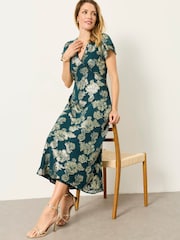 FatFace Kate Teal Blue Petite Metallic Dress - Image 3 of 6