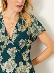 FatFace Kate Teal Blue Petite Metallic Dress - Image 5 of 6