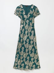 FatFace Kate Teal Blue Petite Metallic Dress - Image 6 of 6