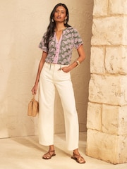 Love & Roses Khaki Green Floral Embroidered Notch Neck Blouse - Image 3 of 4
