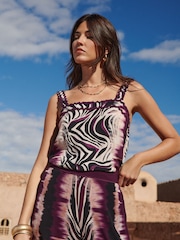 Love & Roses Multi Zebra Print Ric Rac Trim Cami - Image 1 of 4