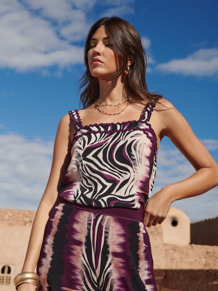 Love & Roses Multi Zebra Print Ric Rac Trim Cami - Image 1 of 4