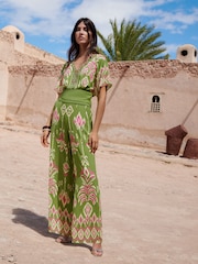 Love & Roses Green Embelished Placement Print Kimono Top - Image 3 of 4