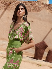 Love & Roses Green Embelished Placement Print Kimono Top - Image 4 of 4