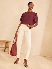 Rojo burdeos - Love & Roses Broderie Yoke Short Sleeve Blouse - Imagen 3 de 4