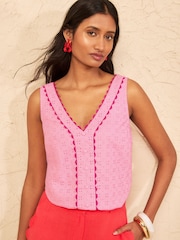 Love & Roses Pale Pink Broderie Trim Vest - Image 1 of 5