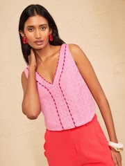 Love & Roses Pale Pink Broderie Trim Vest - Image 4 of 5
