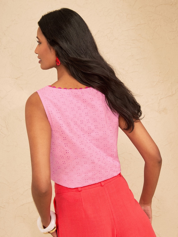Love & Roses Pale Pink Broderie Trim Vest - Image 5 of 5