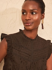 Love & Roses Chocolate Brown Broderie Shell Top - Image 2 of 4