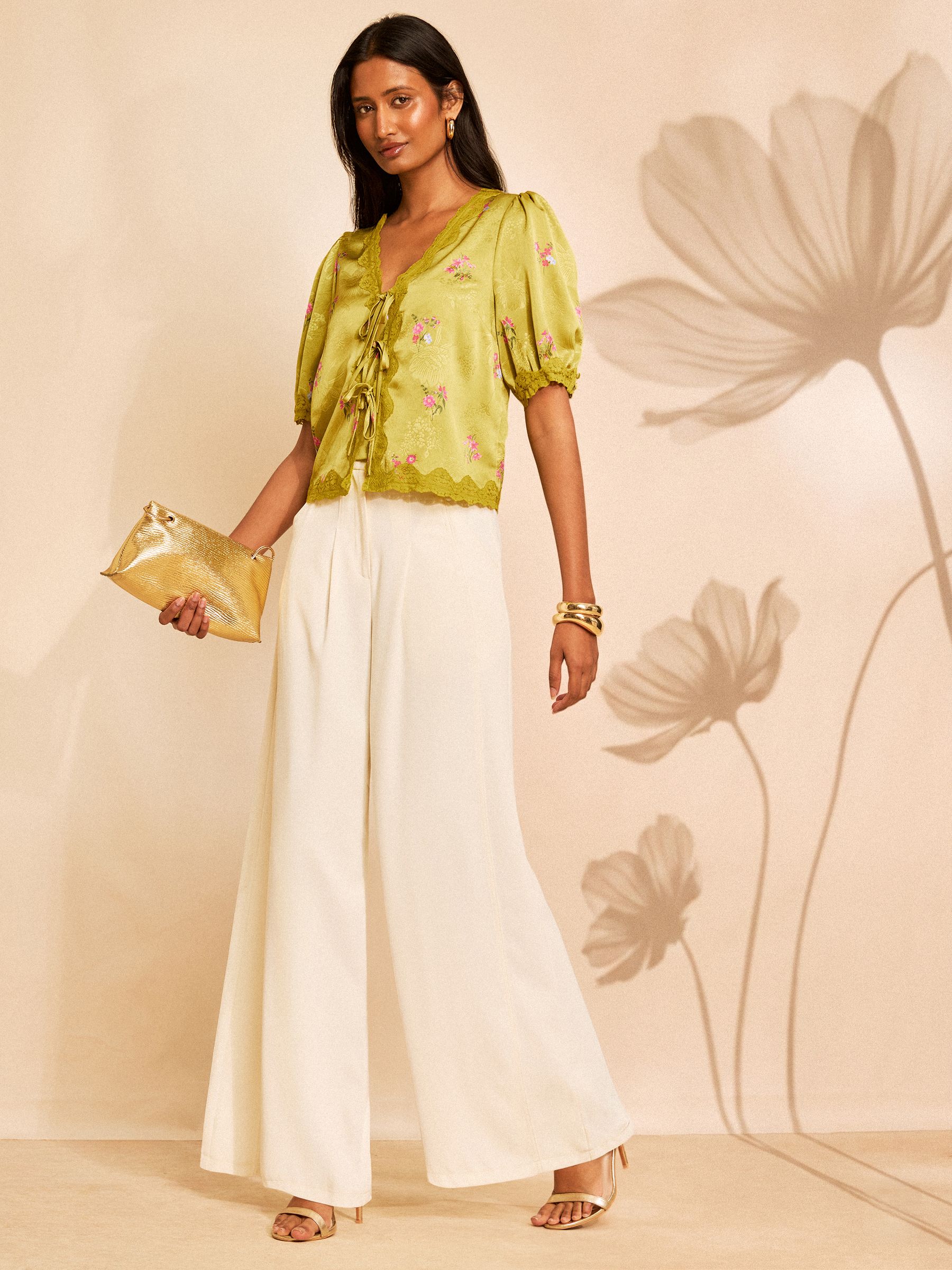 Buy Love & Roses x RHS Lime Green Floral Printed Satin Jacquard