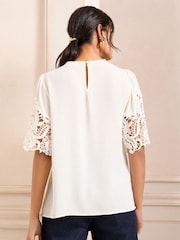 Love & Roses Ivory Crew Neck Lace Short Sleeve Blouse - Image 4 of 4