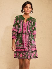 Love & Roses Green Floral Shirred Collar Mini Dress - Image 1 of 4