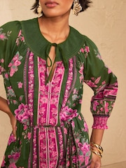 Love & Roses Green Floral Shirred Collar Mini Dress - Image 2 of 4