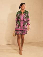 Love & Roses Green Floral Shirred Collar Mini Dress - Image 3 of 4