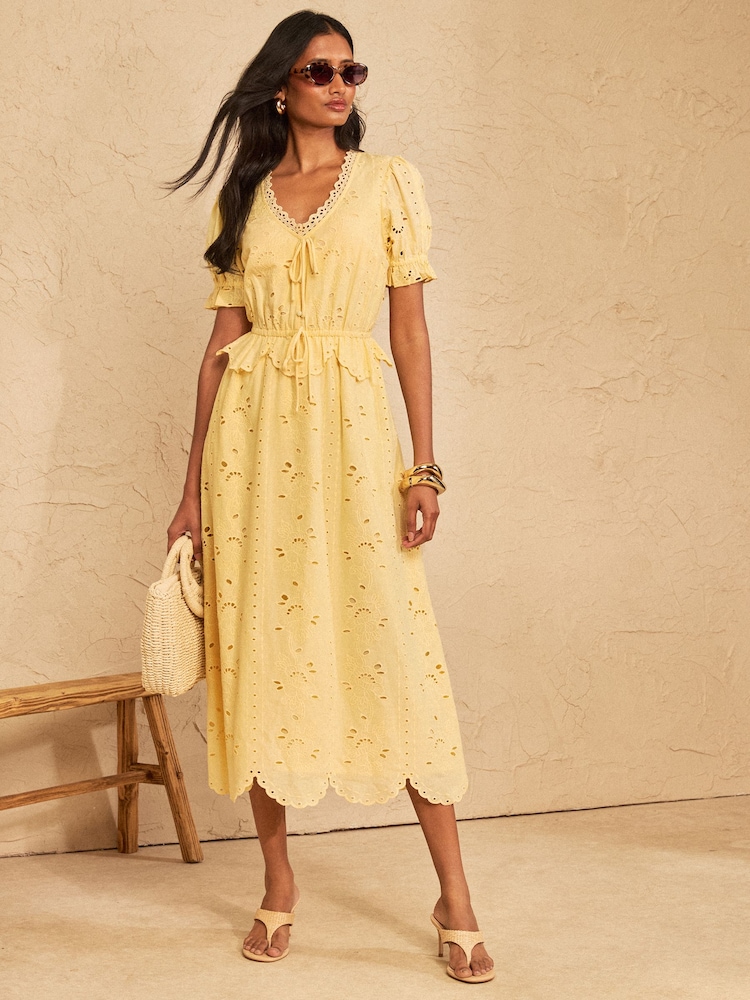 Love & Roses Broderie Frill Tie Midi Dress - 圖片 1/5