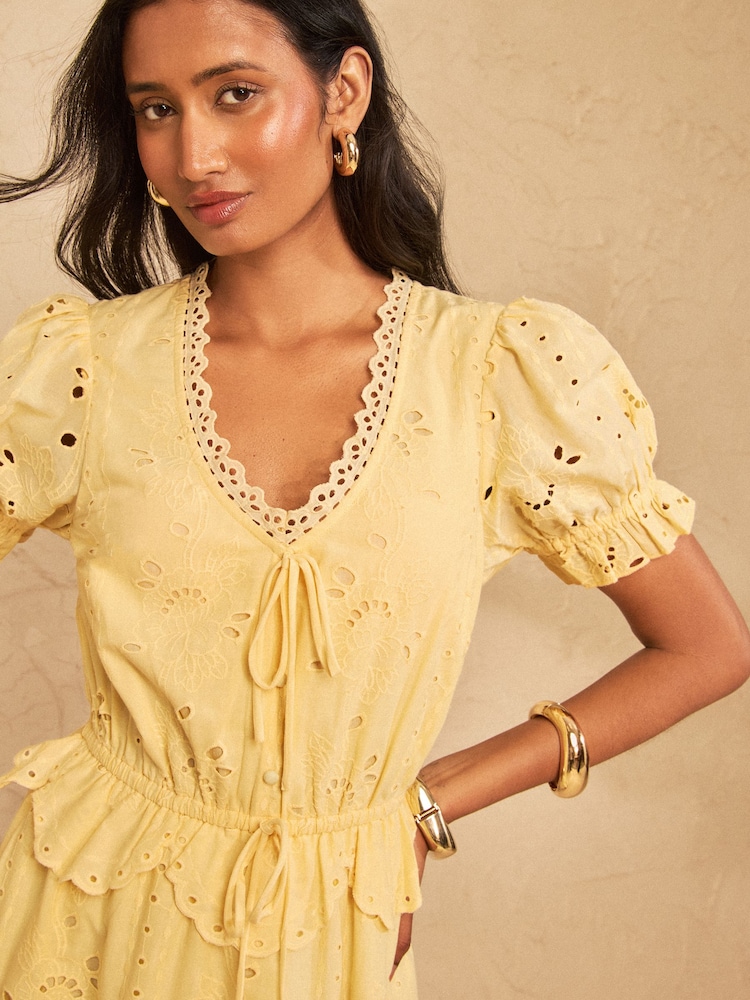 Love & Roses Broderie Frill Tie Midi Dress - 圖片 2/5