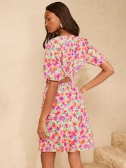 Love & Roses Yellow Floral Button Down Puff Sleeve Mini Dress - Image 4 of 5